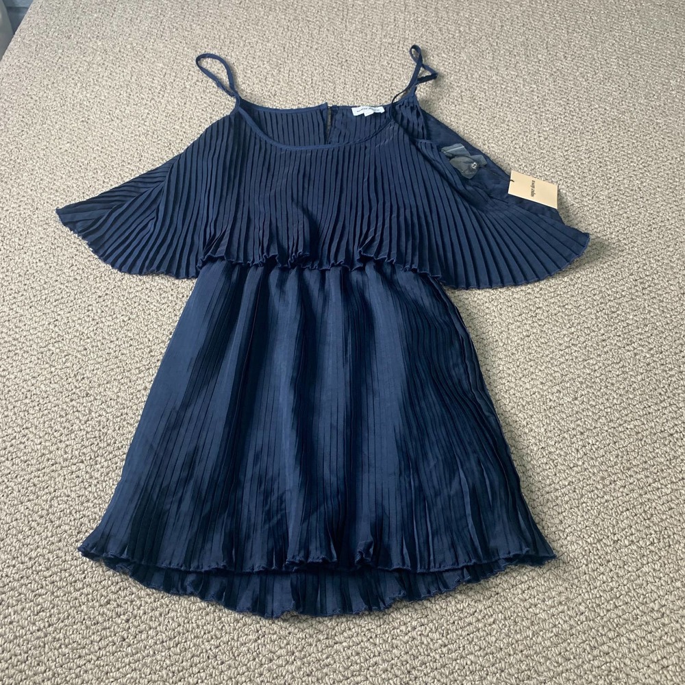 Super Down Womens Dress Size XXS Blue Tawnie Cami Mini Sleeveless Pleated NWT